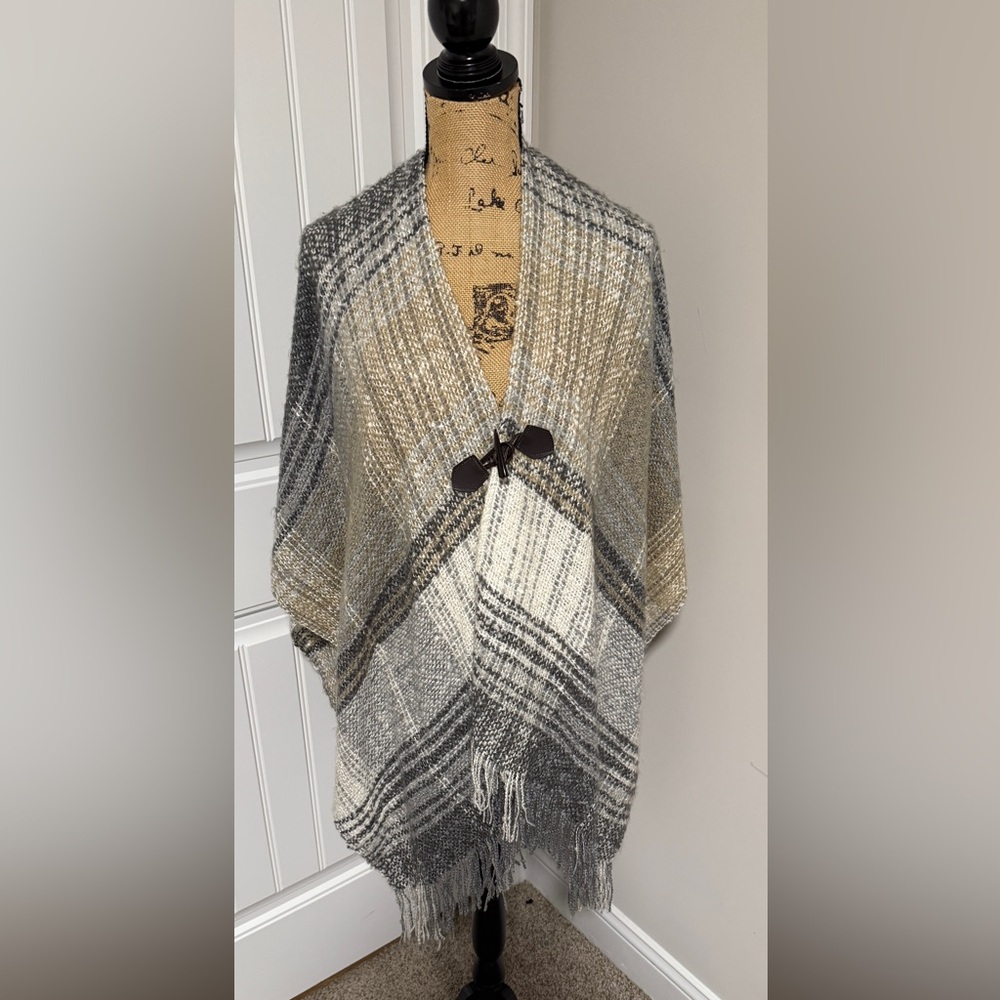 Houndstooth Plaid Women's Sweater Poncho Wrap One Size